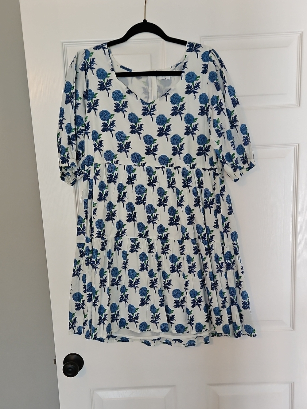 Women's  Blue Floral Tiered Dress - White Background